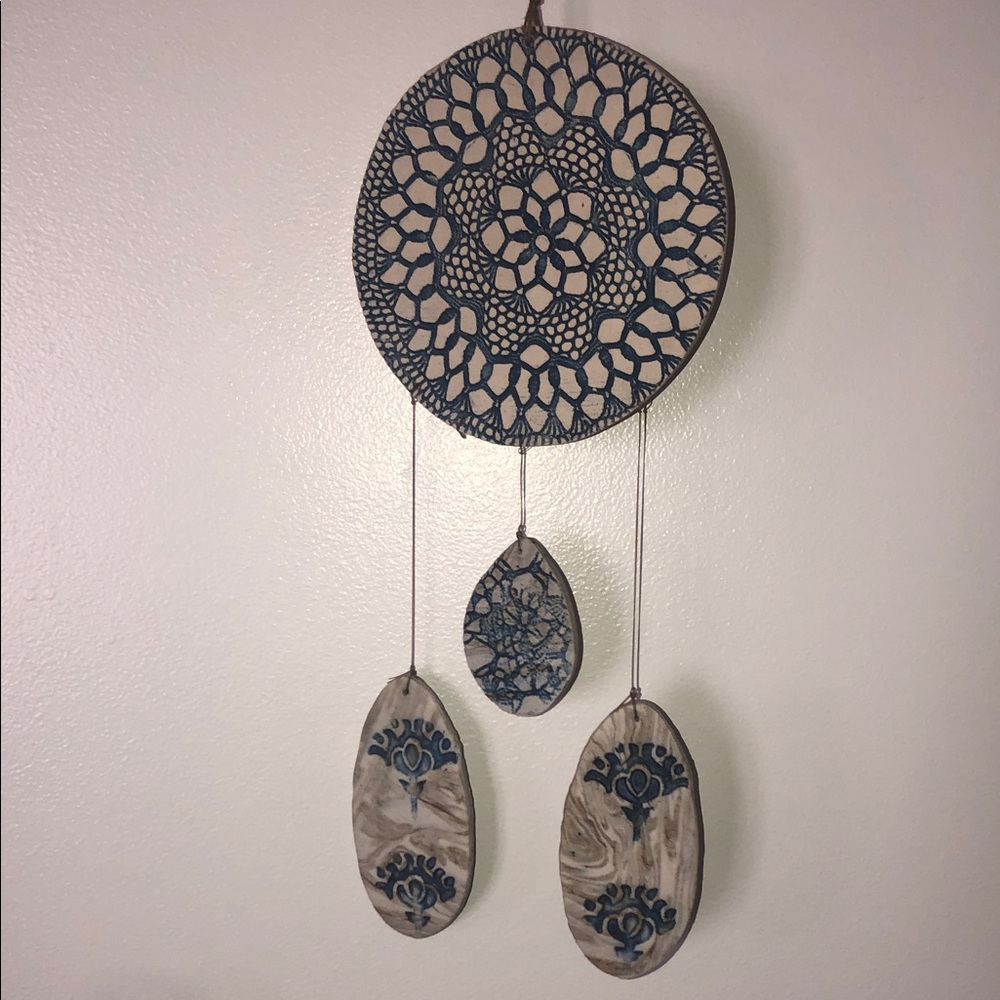 VINTAGE HANDCRAFTED CERAMIC WINDCHIME WITH LONGFELLOW POEM